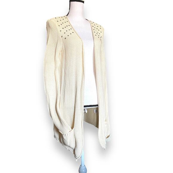 Love by Design Stud Embellished Longline Cardigan Sweater Fits Sz M Cream Y2k - Picture 9 of 11